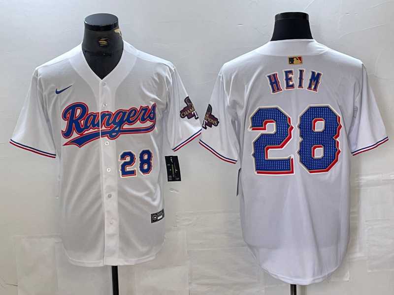 Mens Texas Rangers #28 Jonah Heim Number White 2023 World Series Champions Cool Base Jerseys->texas rangers->MLB Jersey